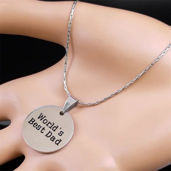Worlds Best Dad, Fathers Day Necklace Gifts for Father's Day, Stainless Steel - Picture 5 of 6